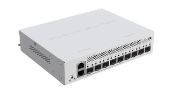 MikroTik CRS310-1G-5S-4S+IN switch with 4x 10G SFP+ ports, 5x 1G SFP ports, and 1x Gigabit Ethernet port for network upgrades.