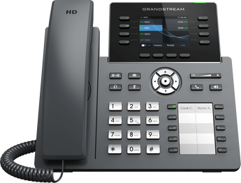 Grandstream GRP2634: 8-line carrier-grade IP phone with color screen, WiFi, HD audio, and multiple programmable keys.