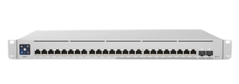 Ubiquiti UniFi Enterprise 24 PoE switch with 24 ports, providing 2.5 GbE PoE+ output and 400W power for high-performance networks.