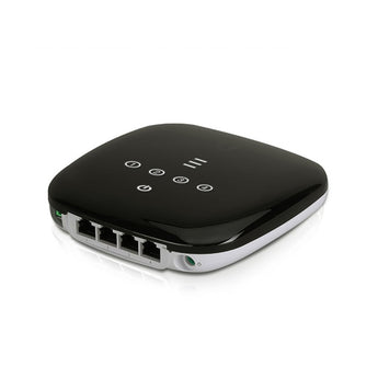 Ubiquiti UISP UFiber WiFi 6 GPON ONU/ONT. A white, compact CPE with four Gigabit Ethernet ports and a GPON WAN port.