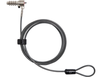 HP Essential Nano Combination Cable Lock (63B31AA) securing a laptop.