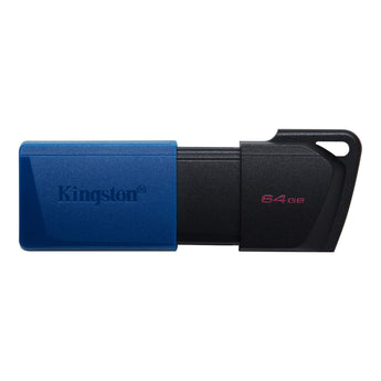 Kingston 64GB DataTraveler Exodia M USB 3.2 Gen1 flash drive in black and blue.