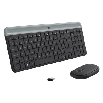 Logitech MK470 Graphite wireless keyboard and mouse combo on a desk