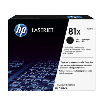 HP 81X High Yield Black LaserJet Toner Cartridge (CF281X) for LaserJet Pro printers, providing professional print quality.