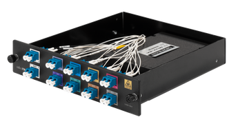 MikroTik CWDM-MUX8A: 8-port module for combining fiber optic links, featuring a 1310 expansion port, compatible with SFP/SFP+ modules.