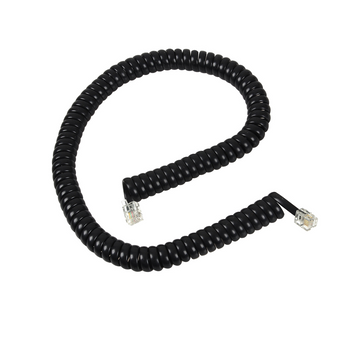 Black, coiled curly cord for Grandstream GXP series IP phone handsets. Replacement cable to restore clear audio connection.