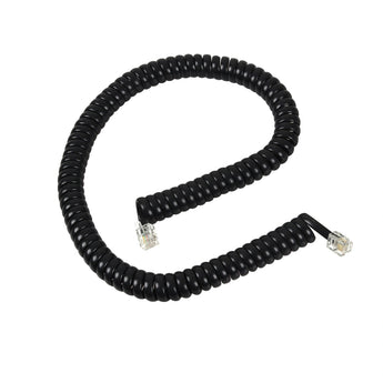 Black, coiled curly cord for Grandstream GXP series IP phone handsets. Replacement cable to restore clear audio connection.