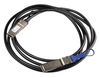 MikroTik QSFP28 100G 3m direct attach cable (MT-RBQSFP28-3M-DAC) for high-speed data transfer in networking setups.