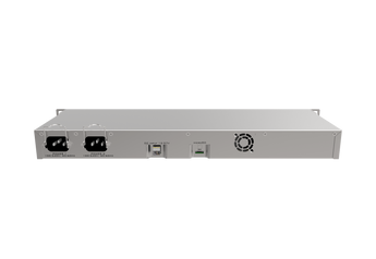MikroTik RB1100Dx4 Dude Edition desktop router featuring 13 Gigabit Ethernet ports and pre-loaded Dude network monitoring software.