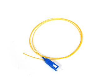 Acconet Open ended fiber optic pigtail, SC/UPC connector, 1 meter length, used for splicing and connecting fiber optic cables.