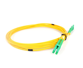 Acconet LC/APC to LC/APC duplex, 5-meter, single-mode fiber optic patch lead for data transmission.