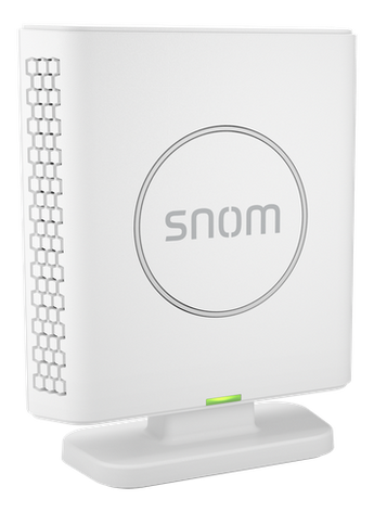 Snom M400 dual-cell DECT base station for reliable VoIP business communication, supporting multiple simultaneous calls.