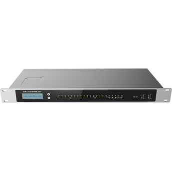 Grandstream UCM6308A VoIP PBX. A compact, rack-mountable unit with ports for connecting analog phones (FXS) and PSTN lines (FXO). No video capabilities.