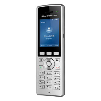 Grandstream WP822 cordless Wi-Fi phone with a color screen, ideal for enterprise use; showing the phone's keypad and interface.