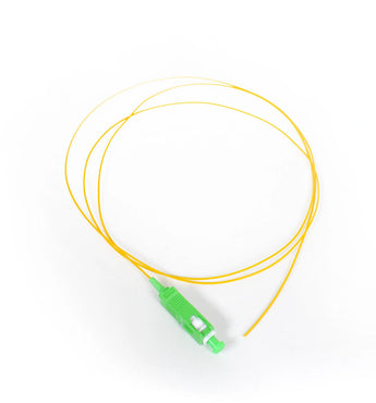 Acconet LC/APC single-mode fiber optic pigtail, 1 meter length, open-ended for splicing into existing fiber optic networks.