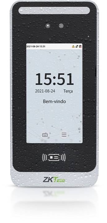 ZKTeco SpeedFace M4: Outdoor access control reader with facial, palm, card, and password authentication. Waterproof design.