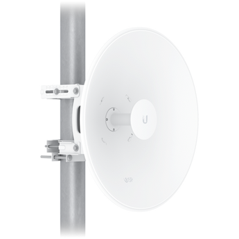 Ubiquiti UISP-DISH: 5GHz 30dBi dish antenna for long-range wireless communication, featuring a reflector dish and radio mount.
