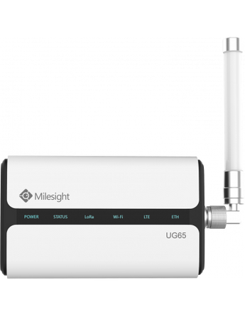 Milesight UG65-LTE LoRaWAN Gateway, semi-industrial & indoor, 8-channel, with antennas. Connects 2000+ nodes for smart buildings & IoT.