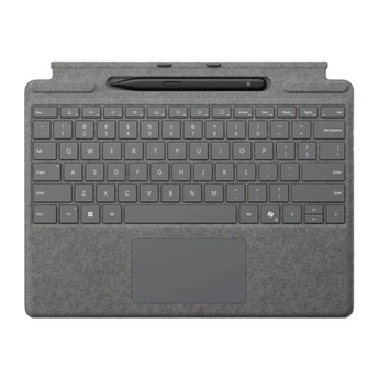 Microsoft Surface Pro Type Cover with Slim Pen 2 in Platinum, a keyboard and stylus combination.