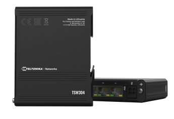 Teltonika TSW304: Industrial unmanaged 4-Port Gigabit Ethernet switch with PoE input. For robust network connectivity.