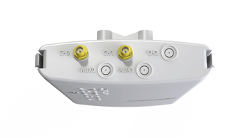 MikroTik BaseBox 5 outdoor radio with two RP-SMA antenna connectors and a USB port. Provides 5GHz wireless connectivity.