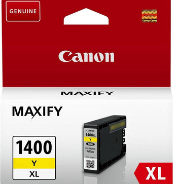 Canon PGI-1400XL Yellow Ink Cartridge (SKU: 9204B001AA) for Canon MB2140, MB2740 printers, yielding 935 pages.