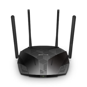 Mercusys AX1800 MRC-MR70X WiFi 6 router. Dual-band, black, with four external antennas for enhanced wireless coverage.