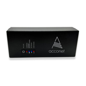 Acconet Mini UPS (AC-UPS-MINI-V2) with DC jack input, providing 12V 2.3A power for uninterrupted operation of small devices during outages.