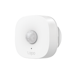 TP-Link Tapo T100 smart motion sensor; small white device detects movement for home security and automation when used with a Tapo Hub.