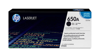 HP 650A Black Toner Cartridge (CE270A) for HP Color LaserJet Pro printers.