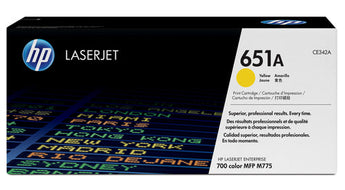 HP 651A Yellow LaserJet Toner Cartridge (CE342A) for vibrant color prints in LaserJet Enterprise 700 Color MFP M775 Series printers.