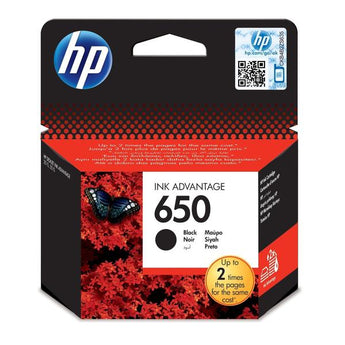 HP 650 Black Original Ink Cartridge (CZ101AK) for HP Deskjet printers: crisp, reliable black ink.