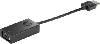 HP HDMI to VGA Adapter connecting a laptop to a VGA display, enhancing display capabilities.