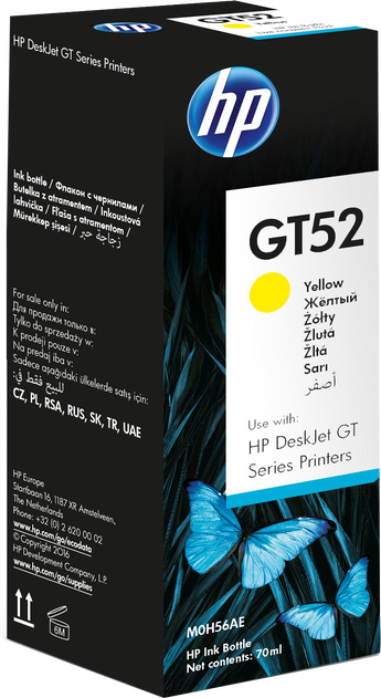 HP GT52 Yellow Original Ink Bottle (M0H56AE) for HP Smart Tank Printers