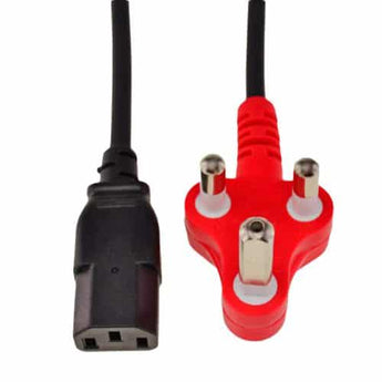 Red top plug power cable with one kettle connector (IEC C13), MULTIPLUG1-RED. Standard South African 3-prong.