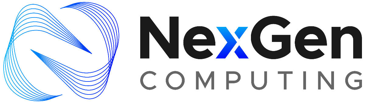 NexGen Computing logo with a blue and black design on a white background