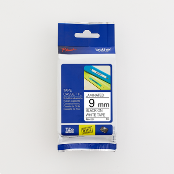 Brother 9MM Black on White Laminated tape