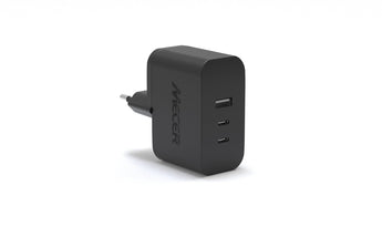 Mecer 65W GaN USB-C Charger for laptops and phones, model G3C065A. A compact and efficient power solution.