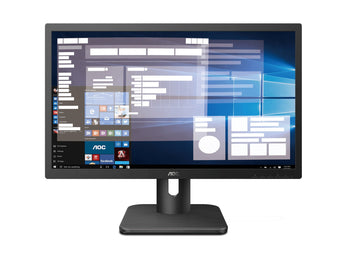 AOC 20E1H 19.5 inch HD+ monitor with HDMI, VGA, VESA mount, and Flicker Free technology.