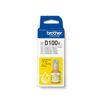 Brother BTD100Y Yellow Ink Cartridge for DCP-T230, T430W, and MFC-T930DW printers.