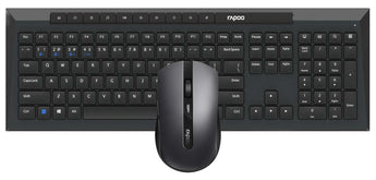 Rapoo 8210M multi-mode wireless keyboard and mouse combo, offering Bluetooth and 2.4GHz connectivity for multiple devices.