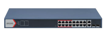 Hikvision L2 Smart Managed Switch 16 10/100M RJ45 PoE ports 2 Gigabit combo ports 802.3af/at PoE power budget 230W Max. 300 meter long distance PoE transmission