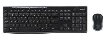 Logitech MK270 wireless keyboard and mouse combo in black, providing a comfortable and reliable computing experience.