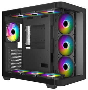MECER Graphite Curved Gaming ATX Case with 3 ARGB fans and a curved tempered glass front panel.