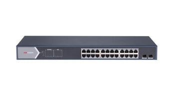 Hikvision L2 Smart Managed 24 Port PoE Switch with 2 SFP ports. High-performance networking solution.