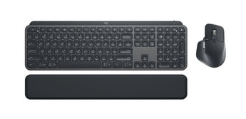 Logitech MX Keys S Combo Graphite: Wireless keyboard and MX series mouse with palm rest.