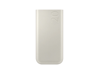 Samsung 20000mAh Beige Power Bank with 45W USB-C PD, a portable battery pack for fast charging devices.