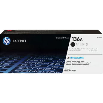 HP 136A Black Original LaserJet Toner Cartridge W1360A for LaserJet MFP M236dw, M236sdw, M211d, and M211dw printers.