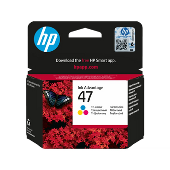HP 47 Tri-Color Original Ink Cartridge (6ZD61AE) - Cyan, Magenta, Yellow ink for vivid prints.
