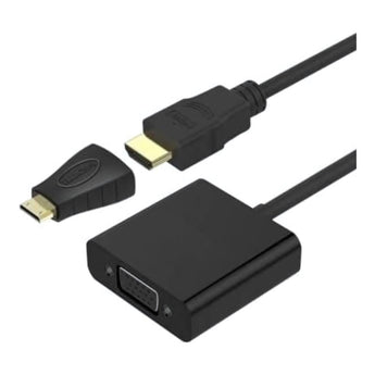 HDMI to VGA adapter with 3.5mm audio output for clear presentations (SKU: HTV08E-AG).